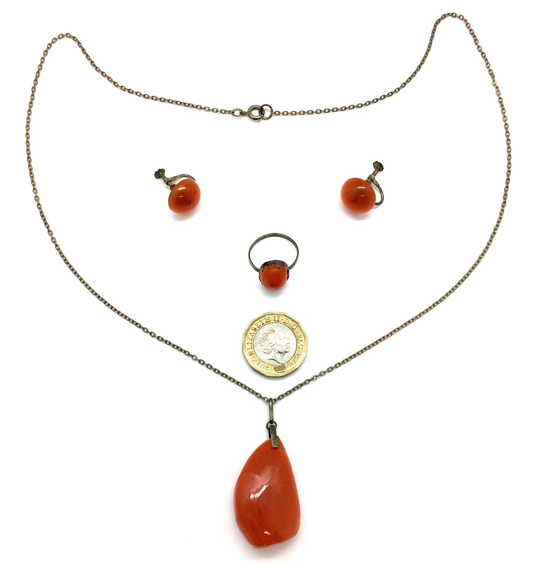 Antique Art Deco Costume Carnelian Earrings/ring/necklace Etsy UK