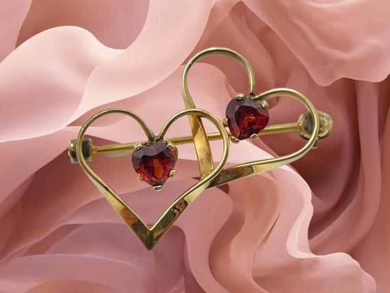 Antique Art Deco 14k Gold-Filled Double-Heart Top… - image 2