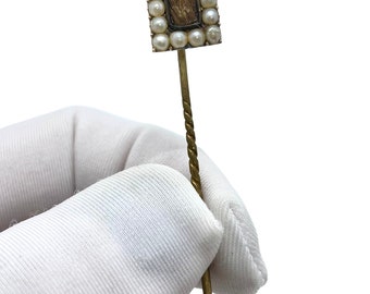 Antique Georgian Gilded Seed Pearl Braided Hair Mourning Stick Pin (damaged)