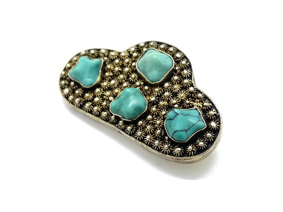 Antique Chinese Vermeil Silver Turquoise Nugget S… - image 3