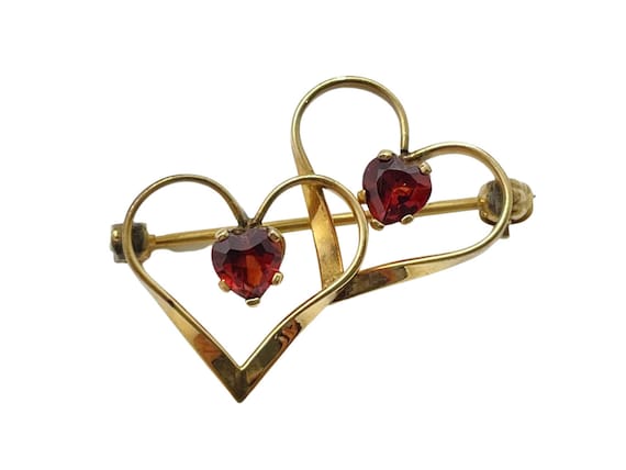 Antique Art Deco 14k Gold-Filled Double-Heart Top… - image 1