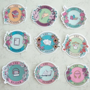 Adesivos inspirados em cartas de tarô inspiradas em livros | Autor | Leitor | Livraria | Adesivo floral | Decalque para laptop | Presentes exclusivos