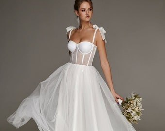 Minimalist wedding dress, beach wedding summer dress, wedding dress, White midi dress, Short wedding dress,  Stand with Ukraine