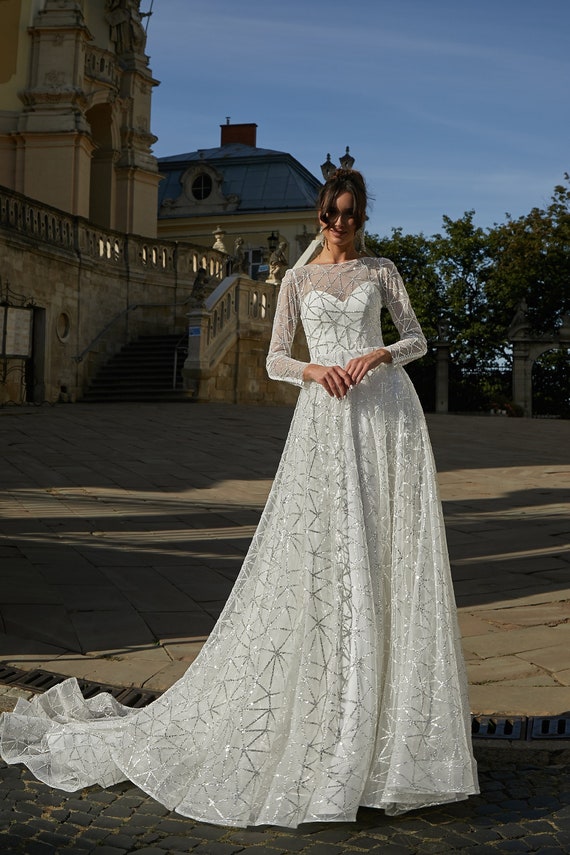 glitter wedding dress long sleeve