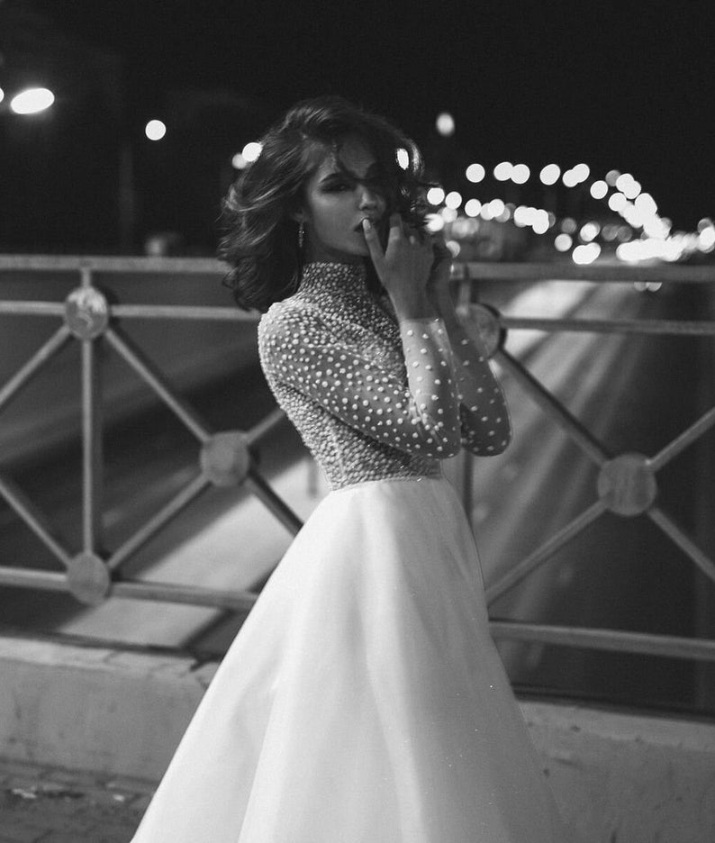 Sparkly Wedding Dress Long Sleeve Wedding Dress Bride Etsy