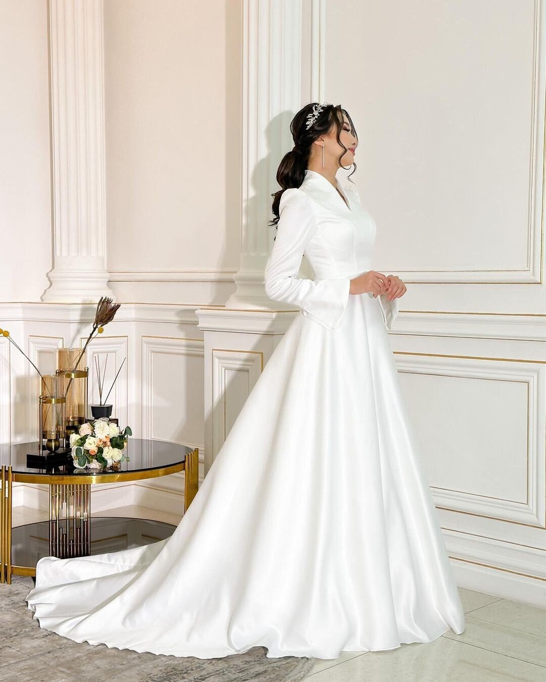 Long sleeve sheath wedding dress hot sale