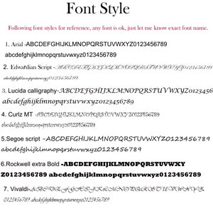 May include: A list of different font styles with the names of each font listed. The font styles include Arial, Edwardian Script, Lucida Calligraphy, Curlz MT, Segoe Script, Rockwell Extra Bold, and Vivaldi.