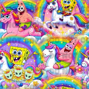 Sponge unicorn seamless repeating pattern