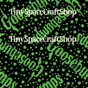 May include: Black background with a repeating pattern of green polka dots and the text "TinySpaceCraftShop" in a stylized font.