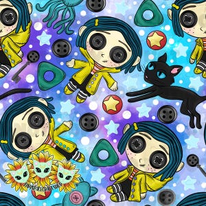 Button eye girl SEAMLESS repeating pattern