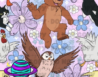 Bear and friends hand drawn SEAMLESS PNG