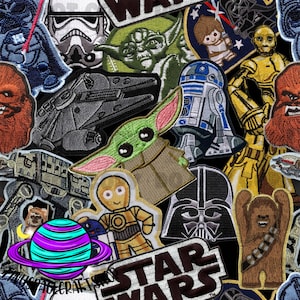 以下が含まれることがあります： スター・ウォーズ・フランチャイズのキャラクターと乗り物を描いた、カラフルな刺繍入りアイロン接着パッチのセット。パッチには、ダース・ベイダー、ヨーダ、R2-D2、チューバッカ、TIEファイター、そして「スター・ウォーズ」の文字が描かれています。