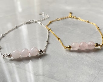 Rose Quartz Crystal Gemstone Bracelet // Dainty Bracelet// Minimalistic Adjustable Gemstone Bracelet// Unisex Bracelet//Gemstone Jewellery//