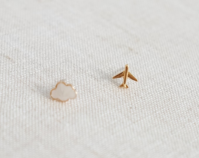 Airplane and Cloud Stud Earrings – Travel Jewelry, Flight Attendant Gift