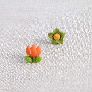 Flower earrings, asymmetrical earrings, creative earrings, plant earrings