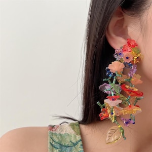 Handmade colorful oversize earrings, very stunning, wedding earrings, party earrings, holiday earrings, bridal earrings, limited edition