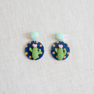 Cactus earrings, polka dot earrings, cute earrings, holiday earrings
