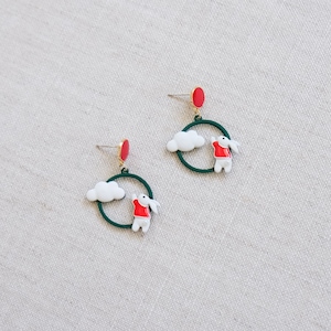 Rabbit and White Cloud Earrings, Animal Earrings, Cute Earrings, Fairy Earrings
