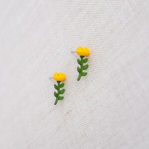 Yellow flower and green leaf earrings, plant earrings