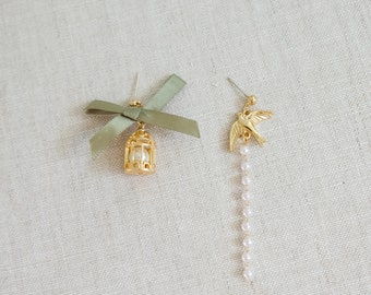 Asymmetric Birdcage and Bird Earrings, Chic Fashionable Earrings