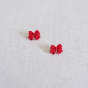 Red bow earrings, mini bow earrings, red earrings, girly earrings, holiday earrings