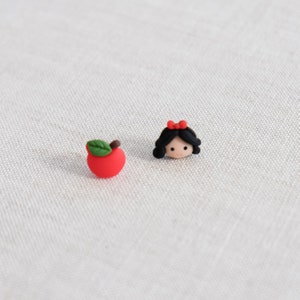 Princess and apple earrings, girly earrings, asymmetrical design