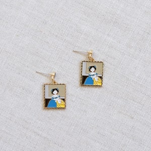 Lady portrait earrings, asymmetric design, artist&#39;s earrings, unique earrings