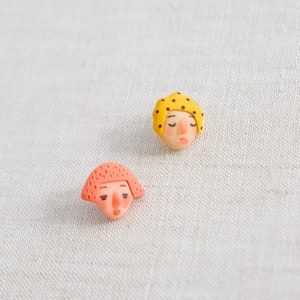 Cartoon girl earrings, cute earrings, asymmetric earrings,
