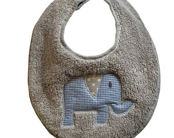 Bib gray with blue elephant