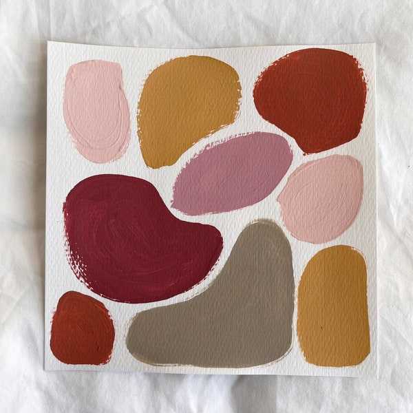 Peinture originale gouache Abstract Warm Desert Sunset Colors - Rose, Rouille, Or, Bourgogne, Taupe, Blush, Jaune moutarde, Crimson, Goldenrod