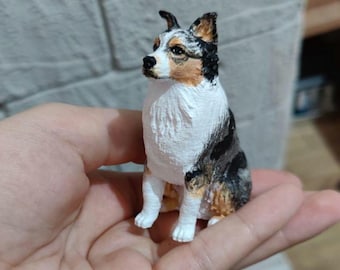 Artistic Custom Australian Shepherd – Hand-Painted Figurine for Dog Enthusiasts and Pet Owners