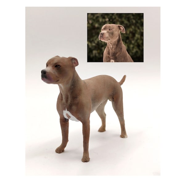 Staffordshire bull terrier x American bulldog- Personalized painting service- handmade painting - Dog statue - dog cake topper - dog birthda