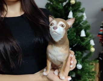 Personalized Chihuahua statue -  dog memorial - custom dog figure  - Handmade painting -