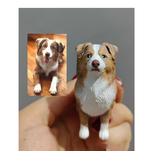 Mini Australian Shepherd - custom dog figure - Personalized painting service  - 3D Dog Statue - cake topper - dog birthday- Australian dog