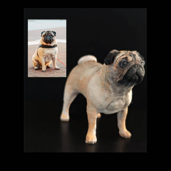Carlin - Service de peinture personnalisé - statue de chien carlin - peinture faite main chien carlin - décoration de gâteau chien - anniversaire de chien - statue de chien personnalisée
