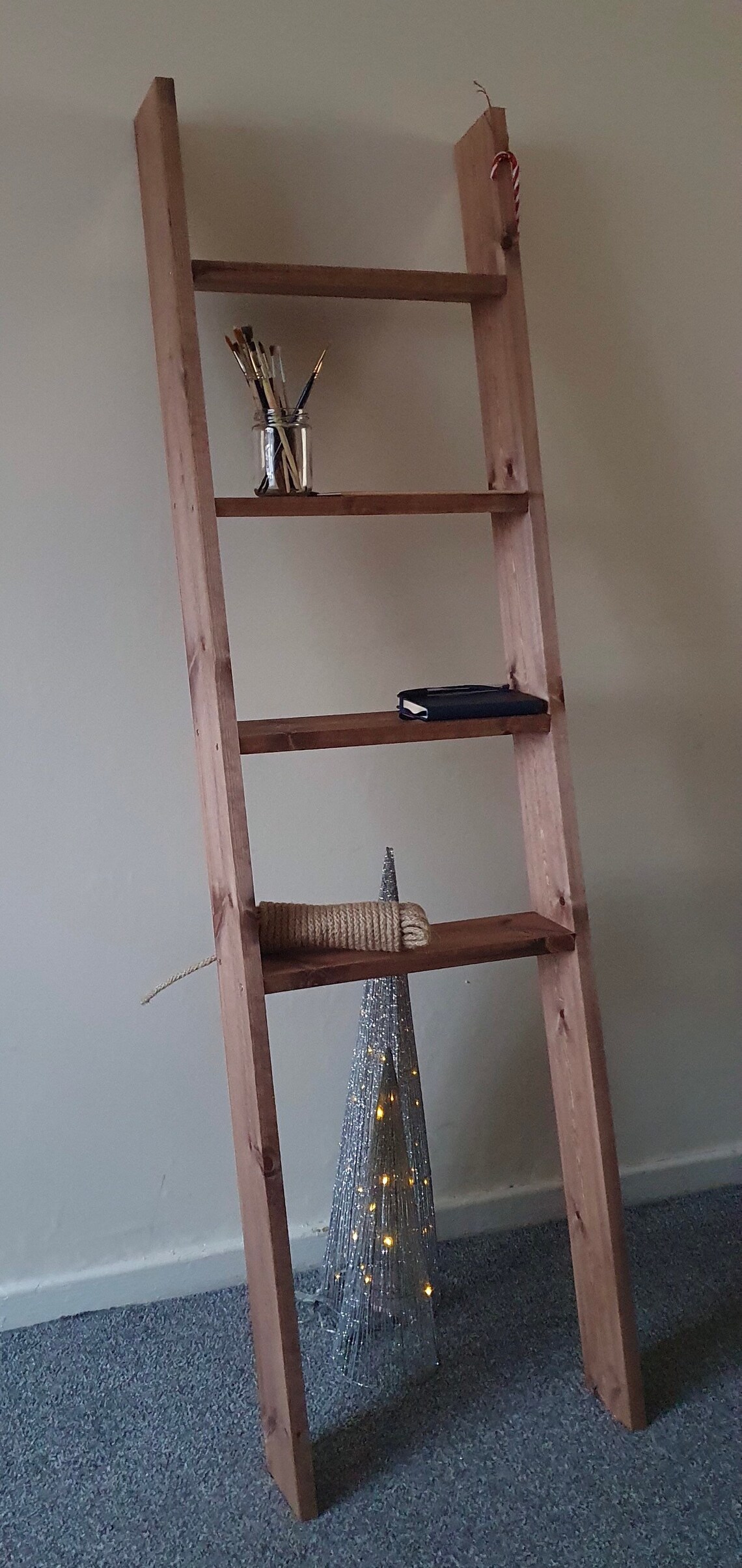 Rustic Leaning Ladder Shelves. Wall shelf shelving rustic Etsy