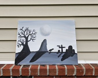 Cemetery Shroud, Acrylic on Canvas, cemetery painting, dark art, cemetery art,