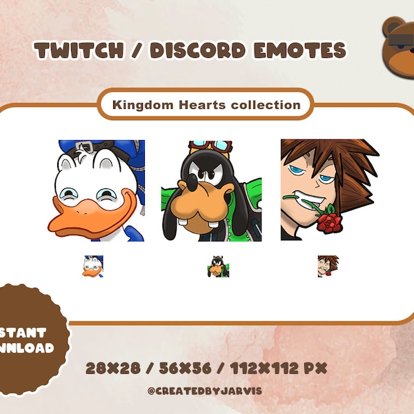 Kingdom Hearts emotes for Twitch / Discord - Sora, Donald, and Goofy - Collection Pack