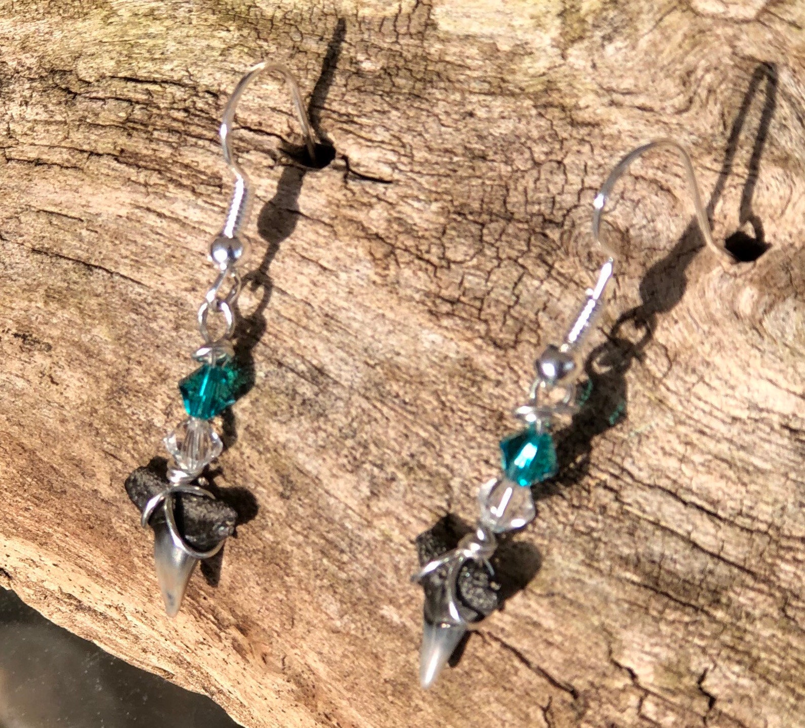 Fossilized Shark Tooth Earrings With Swarovski Crystals - Etsy