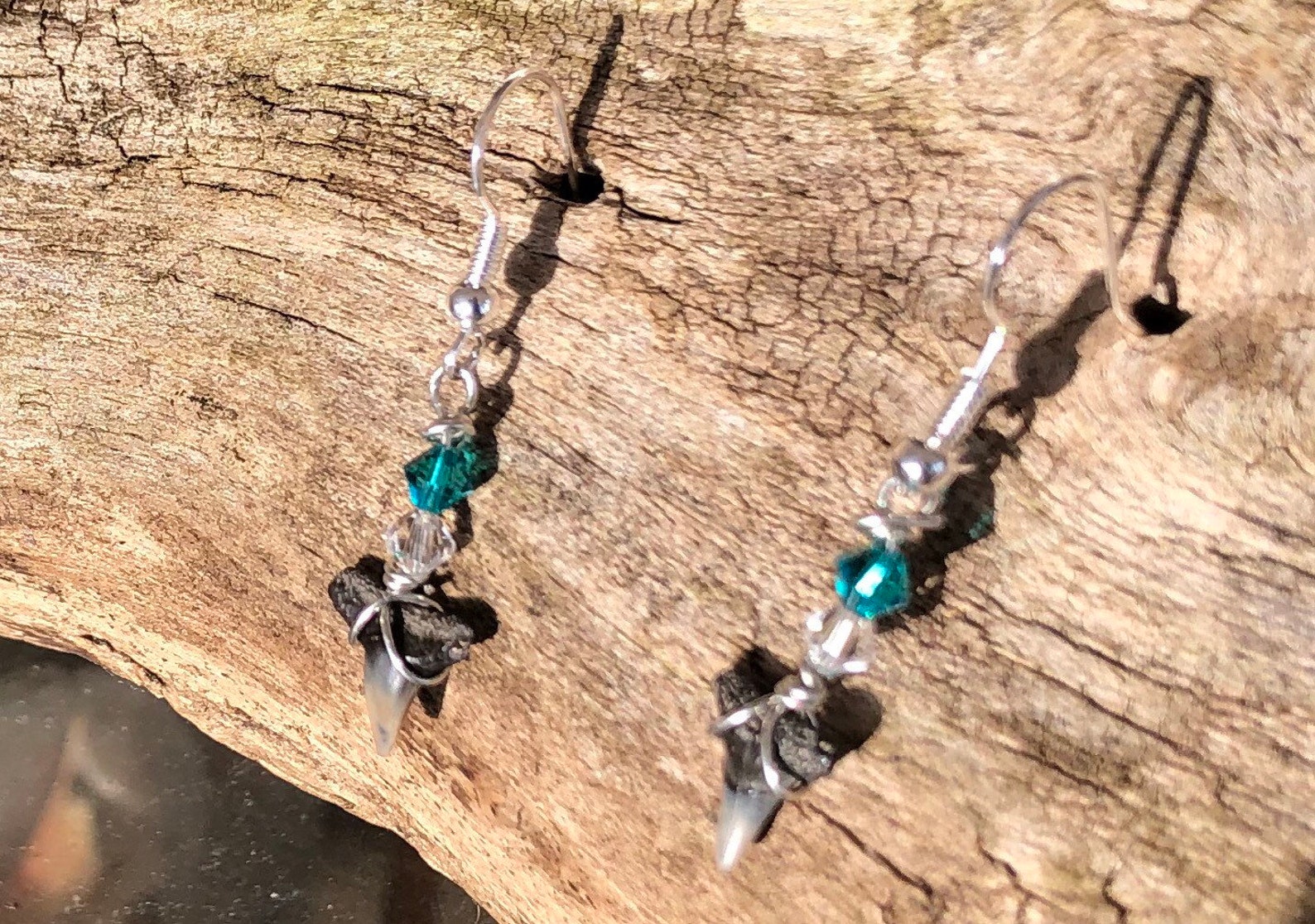 Fossilized Shark Tooth Earrings With Swarovski Crystals - Etsy