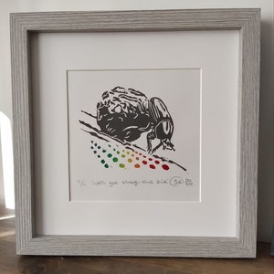 Dung Beetle Pop Art, Linocut Print. Original Limited Edition. Insect Beetle Wall Art