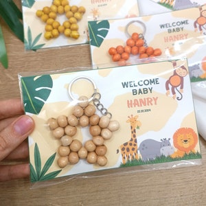 20 pcs Custom Keychain for Baby Shower Favors, Personalized Safari Baby Boy First Birthday Gifts,Gender Reveal Party and Baptism Decors