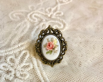 Victorian Rose Cameo Ring Antique Brass Ring Handmade