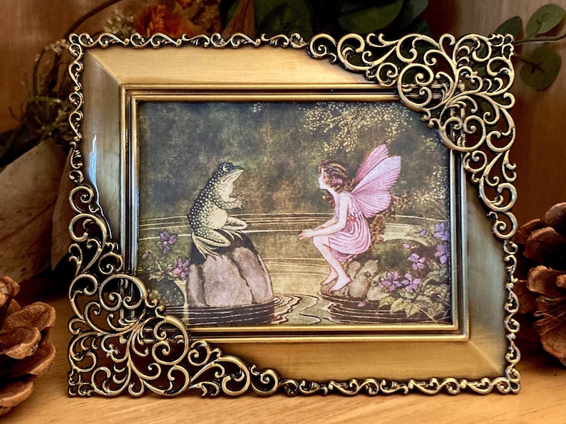 BEST SELLER Miniature Antique Gold Frame Fairy and Frog Vintage Childrens Book Illustration Miniature Frame Art by Ida Rentoul Outhwaite image 1