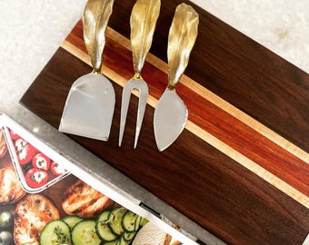 Wood Cutting Board Made From Walnut, Maple, and Cherry Serving Tray