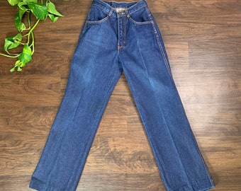 Vintage 1970s High Rise Brittania Jeans, Wide Straight Leg, Dark Wash, Western Jeans