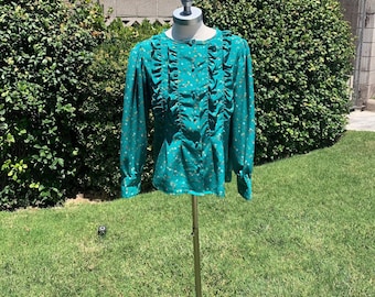 Vintage 70s-80s Green Ruffle Blouse