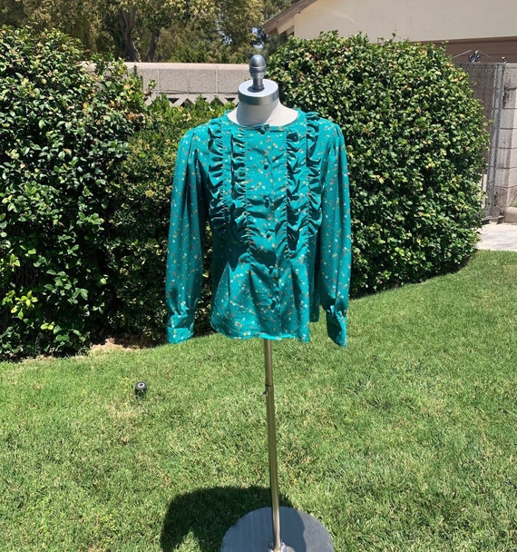 Vintage 70s-80s Green Ruffle Blouse - image 1