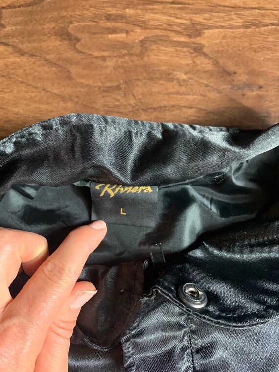 Vintage Riviera Satin Bomber, Vintage Casino Blac… - image 7