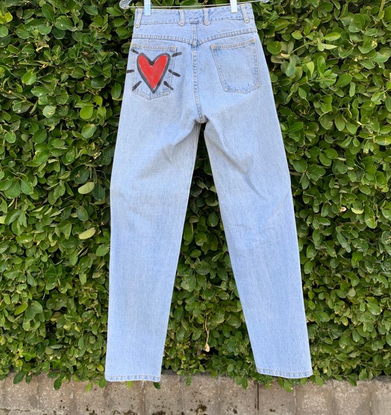 Vintage 90s High Waisted Hand Painted Jeans, Hand Painted Mom Jeans , Size 5  